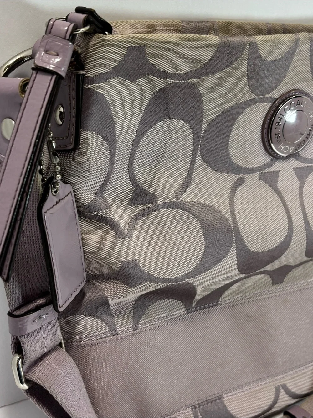 Coach Crossbody in Taupe and Lavender Trim